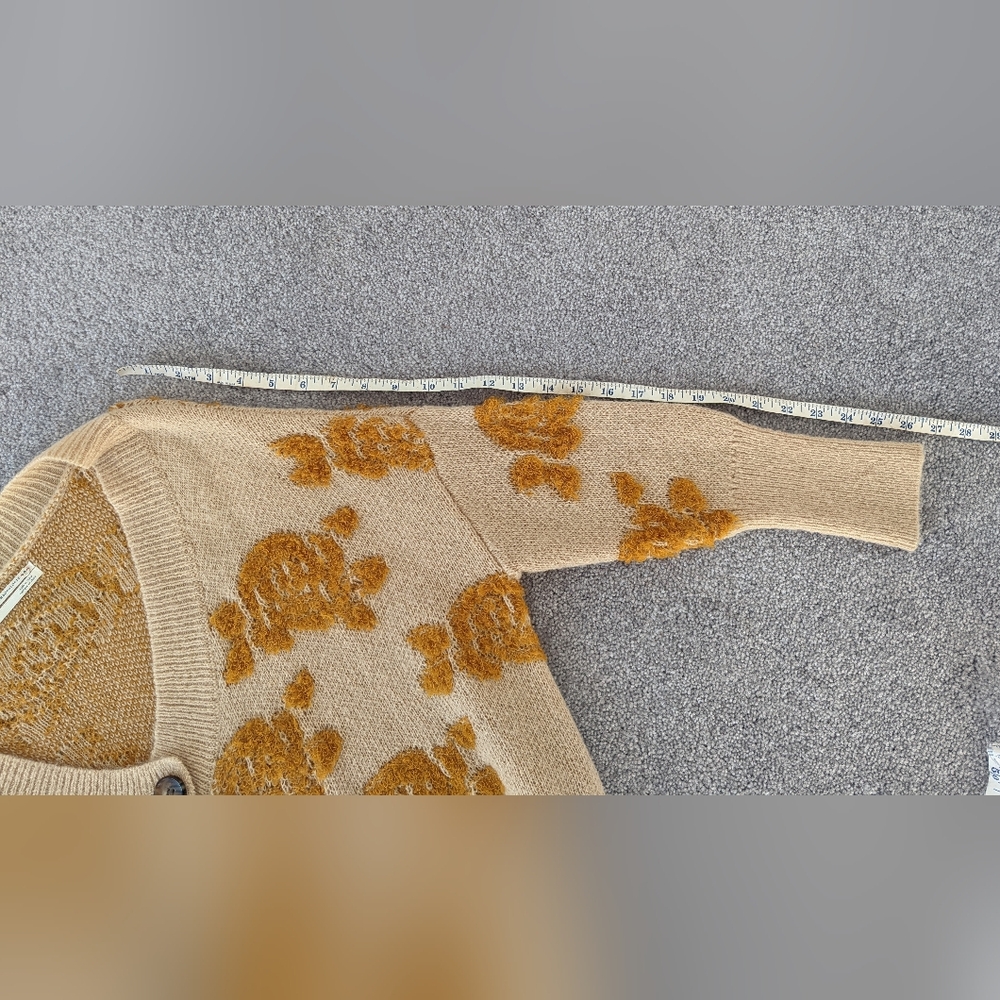 Anthropologie Floral Cardigan Cream & Gold - Picture 9 of 11